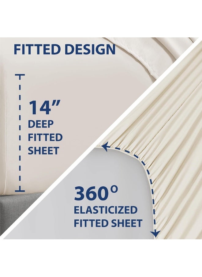 Swift Home Smart Sheets, Ultra Soft Brushed Microfiber 4-Piece Sheet Set, Fitted Bed Sheet with Side Storage Pockets – Coconut Milk, King
