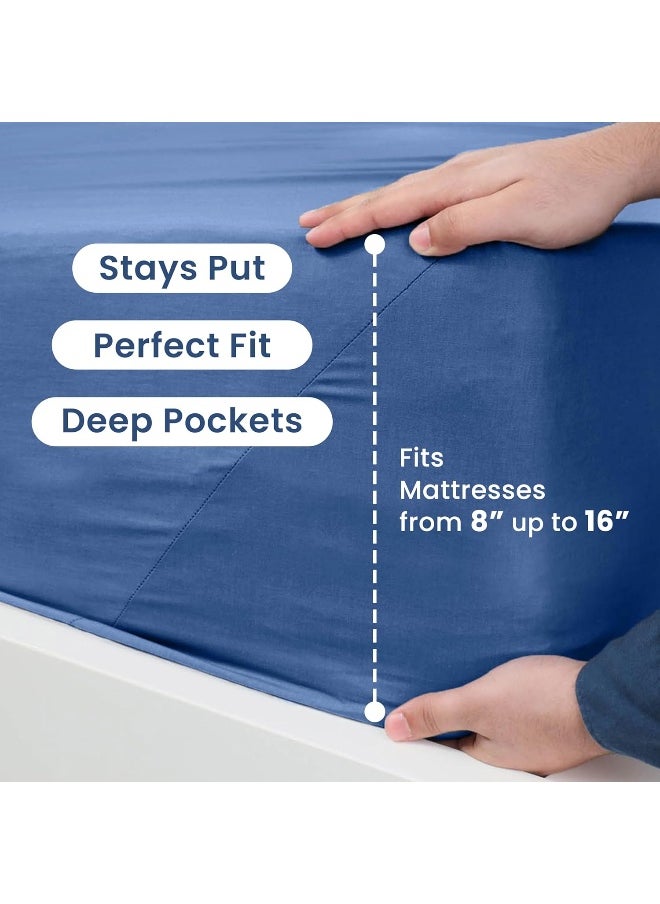 3 Piece Twin Sheets Set | Twin Bed Sheets Set – Light Weight, Soft Breathable Sheets | Brushed Cotton Rich Blend | Secure-Fit, Wrinkle Resistant, Durable, Easy Care Bed Sheets | Comfy Sheets | Blue