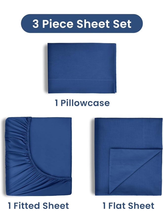 3 Piece Twin Sheets Set | Twin Bed Sheets Set – Light Weight, Soft Breathable Sheets | Brushed Cotton Rich Blend | Secure-Fit, Wrinkle Resistant, Durable, Easy Care Bed Sheets | Comfy Sheets | Blue