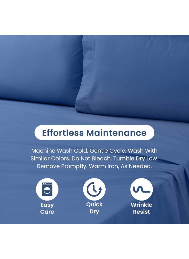 3 Piece Twin Sheets Set | Twin Bed Sheets Set – Light Weight, Soft Breathable Sheets | Brushed Cotton Rich Blend | Secure-Fit, Wrinkle Resistant, Durable, Easy Care Bed Sheets | Comfy Sheets | Blue