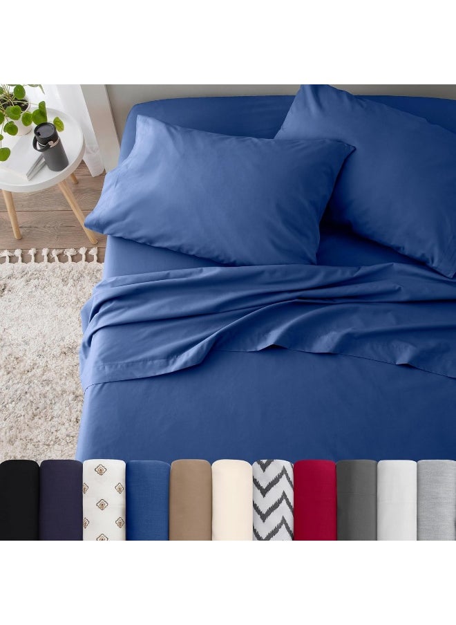 3 Piece Twin Sheets Set | Twin Bed Sheets Set – Light Weight, Soft Breathable Sheets | Brushed Cotton Rich Blend | Secure-Fit, Wrinkle Resistant, Durable, Easy Care Bed Sheets | Comfy Sheets | Blue