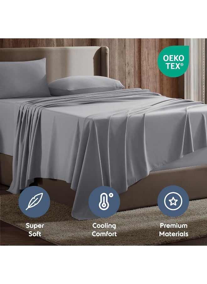 Nestl Queen Sheet Set- 4 Piece Bed Sheets for Queen Size Bed, Deep Pocket, Hotel Luxury, Extra Soft, Breathable and Cooling, Grey Queen Size Sheets