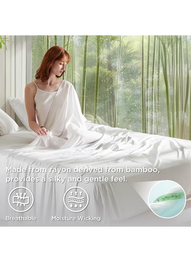 Bedsure Queen Sheets, Rayon Derived from Bamboo, Queen Cooling Sheet Set, Deep Pocket Up to 16