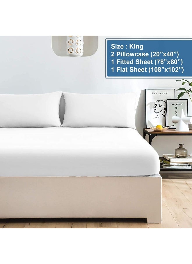 DAN RIVER King Jersey Sheet Set|Luxury Heather 100% Cotton Bed Sheets|T-Shirt Sheets|All Season Bedding|Soft Comfortable Deep Pocket Jersey Cotton Bed Sheets (4Pc, King, White)