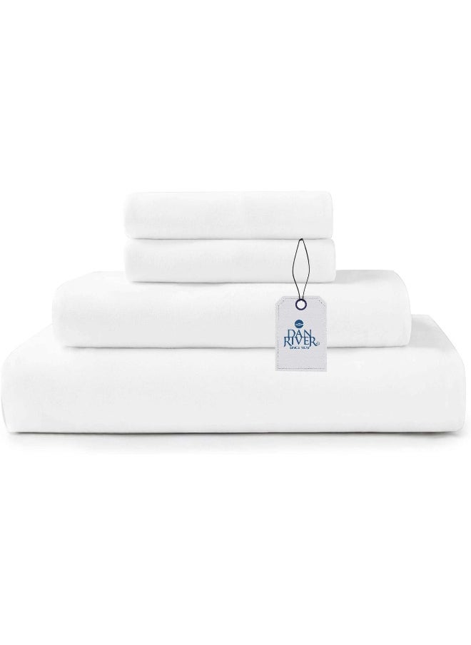 DAN RIVER King Jersey Sheet Set|Luxury Heather 100% Cotton Bed Sheets|T-Shirt Sheets|All Season Bedding|Soft Comfortable Deep Pocket Jersey Cotton Bed Sheets (4Pc, King, White)