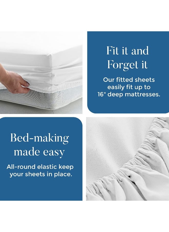 DAN RIVER King Jersey Sheet Set|Luxury Heather 100% Cotton Bed Sheets|T-Shirt Sheets|All Season Bedding|Soft Comfortable Deep Pocket Jersey Cotton Bed Sheets (4Pc, King, White)