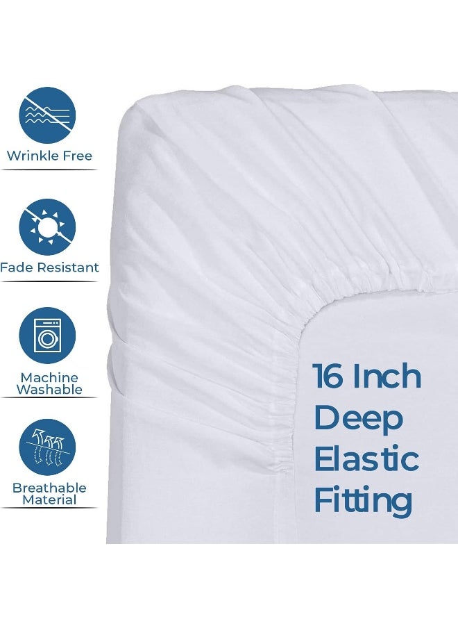 DAN RIVER King Jersey Sheet Set|Luxury Heather 100% Cotton Bed Sheets|T-Shirt Sheets|All Season Bedding|Soft Comfortable Deep Pocket Jersey Cotton Bed Sheets (4Pc, King, White)