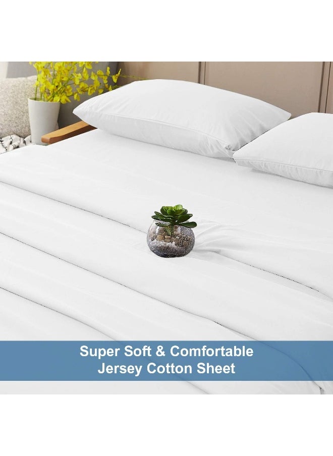 DAN RIVER King Jersey Sheet Set|Luxury Heather 100% Cotton Bed Sheets|T-Shirt Sheets|All Season Bedding|Soft Comfortable Deep Pocket Jersey Cotton Bed Sheets (4Pc, King, White)