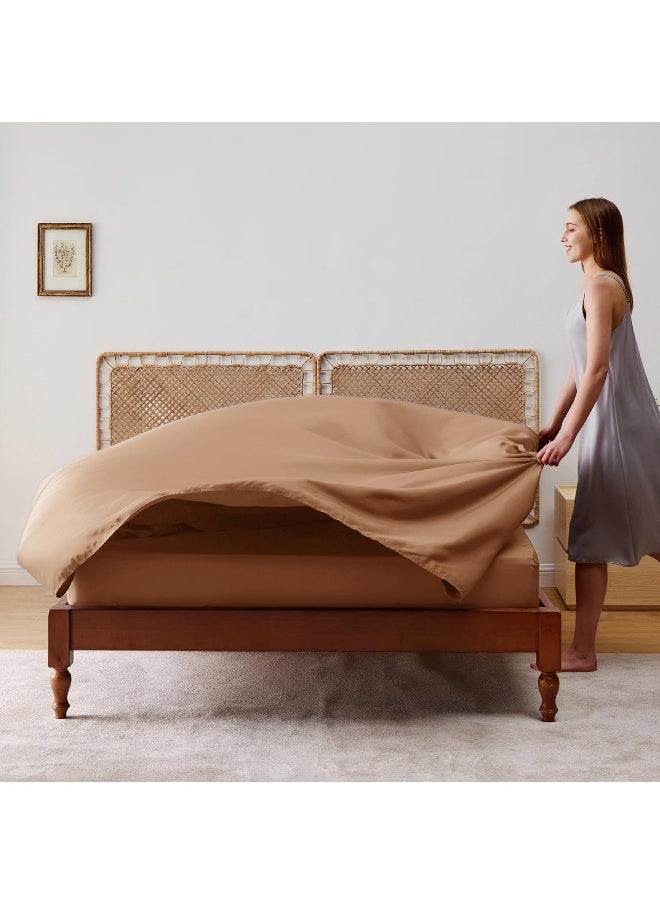 Bedsure Queen Sheet Set, Cooling Sheets for Queen Size Bed Set, Rayon Derived from Bamboo, Breathable & Soft Deep Pocket Up to 16 Inches, Hotel Luxury Silky Bedding, Bedsheet & Pillowcases, Taupe