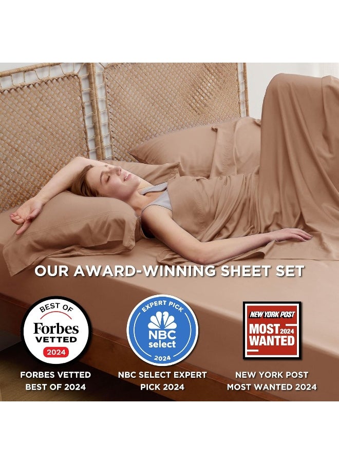 Bedsure Queen Sheet Set, Cooling Sheets for Queen Size Bed Set, Rayon Derived from Bamboo, Breathable & Soft Deep Pocket Up to 16 Inches, Hotel Luxury Silky Bedding, Bedsheet & Pillowcases, Taupe