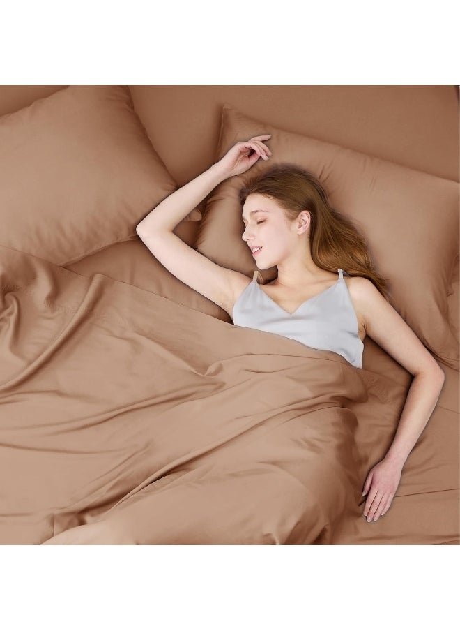 Bedsure Queen Sheet Set, Cooling Sheets for Queen Size Bed Set, Rayon Derived from Bamboo, Breathable & Soft Deep Pocket Up to 16 Inches, Hotel Luxury Silky Bedding, Bedsheet & Pillowcases, Taupe