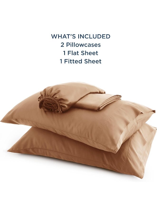 Bedsure Queen Sheet Set, Cooling Sheets for Queen Size Bed Set, Rayon Derived from Bamboo, Breathable & Soft Deep Pocket Up to 16 Inches, Hotel Luxury Silky Bedding, Bedsheet & Pillowcases, Taupe