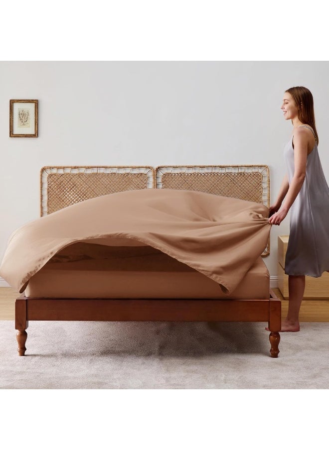 Bedsure Queen Sheet Set, Cooling Sheets for Queen Size Bed Set, Rayon Derived from Bamboo, Breathable & Soft Deep Pocket Up to 16 Inches, Hotel Luxury Silky Bedding, Bedsheet & Pillowcases, Taupe