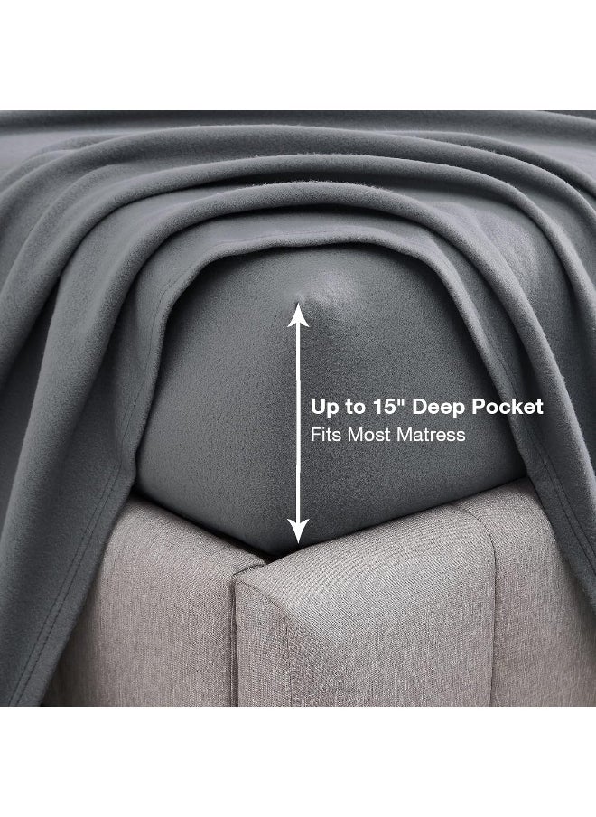Viviland Plush Micro Fleece Full Bed Sheet Set - Soft Polar Fleece Velvet Sheets - Extra Warm Winter Flannel Bed Sheets with Deep Pocket - Dark Gray - Full