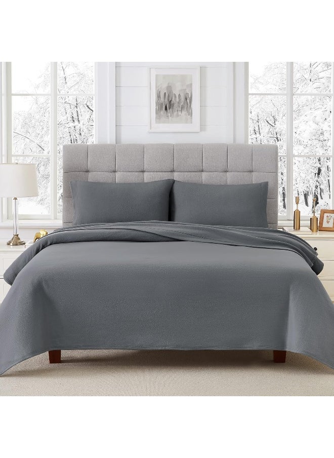 Viviland Plush Micro Fleece Full Bed Sheet Set - Soft Polar Fleece Velvet Sheets - Extra Warm Winter Flannel Bed Sheets with Deep Pocket - Dark Gray - Full