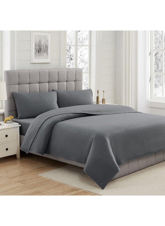 Viviland Plush Micro Fleece Full Bed Sheet Set - Soft Polar Fleece Velvet Sheets - Extra Warm Winter Flannel Bed Sheets with Deep Pocket - Dark Gray - Full