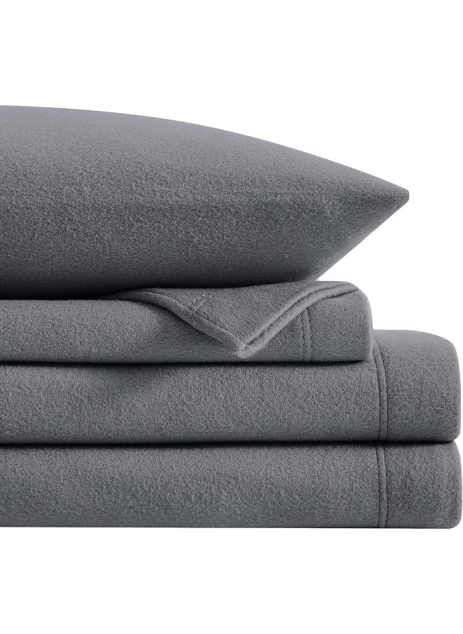 Viviland Plush Micro Fleece Full Bed Sheet Set - Soft Polar Fleece Velvet Sheets - Extra Warm Winter Flannel Bed Sheets with Deep Pocket - Dark Gray - Full