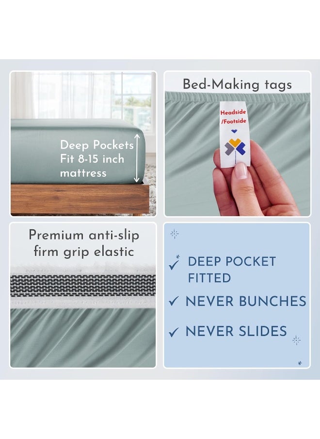 CALIFORNIA DESIGN DEN Authentic Soft Split King Sheets, 800 Sateen 100% Cotton, Cooling Than Egyptian Cotton Sheets, Split King Size Cotton Sheets Set 5 Pc Set with Deep Pockets No Pop-Off (Soft Teal)