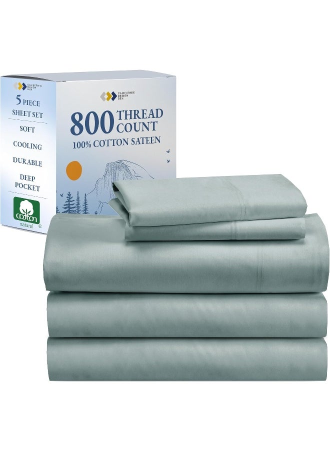 CALIFORNIA DESIGN DEN Authentic Soft Split King Sheets, 800 Sateen 100% Cotton, Cooling Than Egyptian Cotton Sheets, Split King Size Cotton Sheets Set 5 Pc Set with Deep Pockets No Pop-Off (Soft Teal)