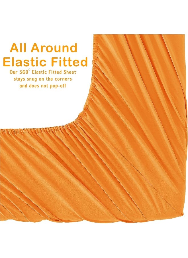 Elegant Comfort Luxe Quality Microfiber 3-Line Sheet Set Breathable, Buttery-Smooth Weave, 1500 Premium Hotel Quality, 4-Piece Sheet Set, Deep Pocket, Queen, Elite Orange