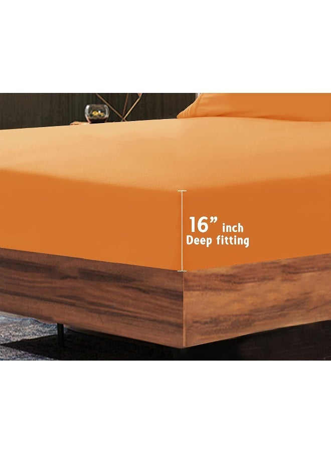 Elegant Comfort Luxe Quality Microfiber 3-Line Sheet Set Breathable, Buttery-Smooth Weave, 1500 Premium Hotel Quality, 4-Piece Sheet Set, Deep Pocket, Queen, Elite Orange