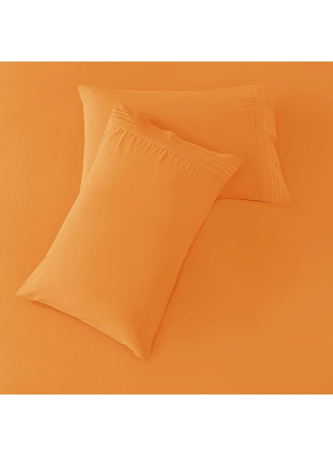 Elegant Comfort Luxe Quality Microfiber 3-Line Sheet Set Breathable, Buttery-Smooth Weave, 1500 Premium Hotel Quality, 4-Piece Sheet Set, Deep Pocket, Queen, Elite Orange