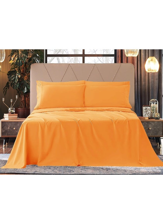 Elegant Comfort Luxe Quality Microfiber 3-Line Sheet Set Breathable, Buttery-Smooth Weave, 1500 Premium Hotel Quality, 4-Piece Sheet Set, Deep Pocket, Queen, Elite Orange