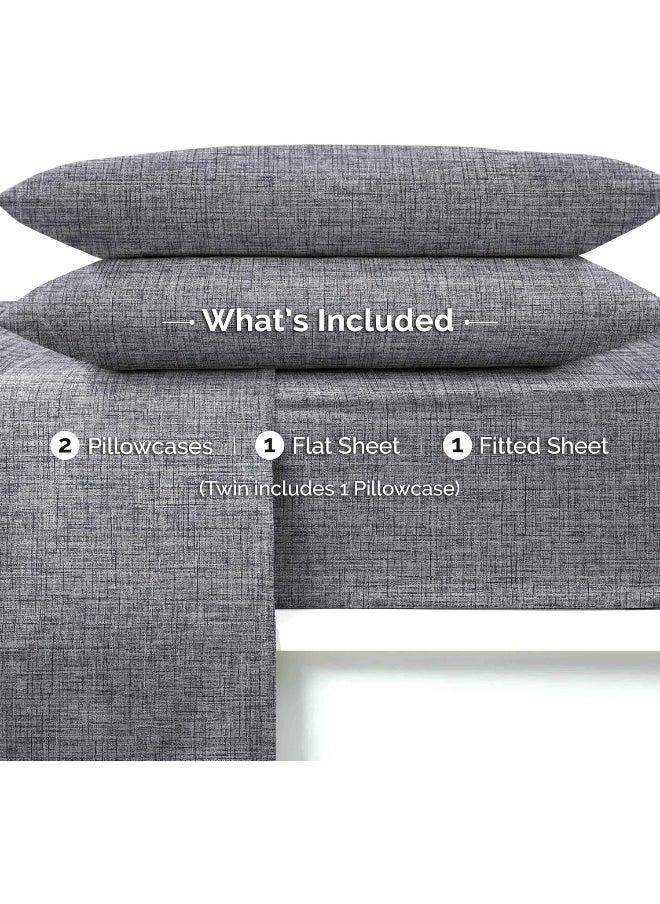 Martex Easy Living Printed Crosshatch Sheet Set Collection, Blue, King
