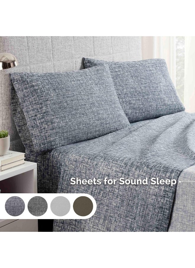 Martex Easy Living Printed Crosshatch Sheet Set Collection, Blue, King