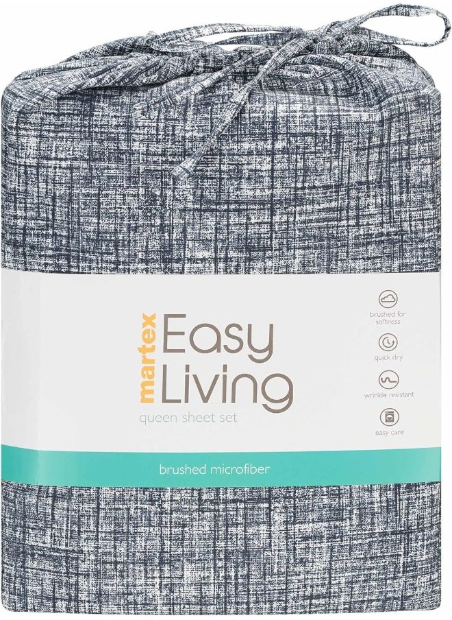 Martex Easy Living Printed Crosshatch Sheet Set Collection, Blue, King