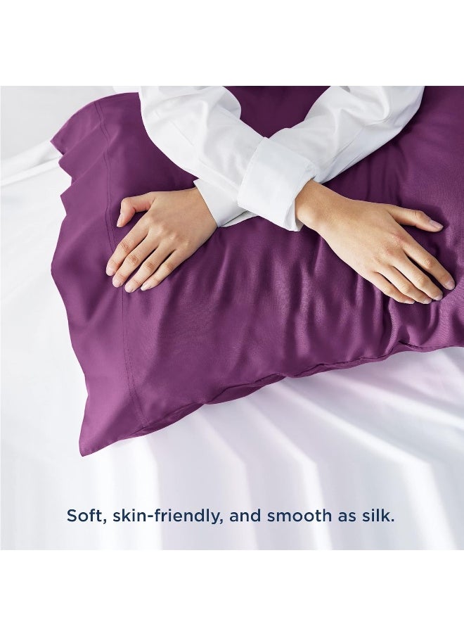 Bedsure Cooling Pillow Cases Standard Size 2, Rayon Derived from Bamboo Cooling Pillowcase for Hot Sleepers, Soft & Silky Pillow Covers with Envelope Closure, Gifts, Dark Purple, 20x26 Inches