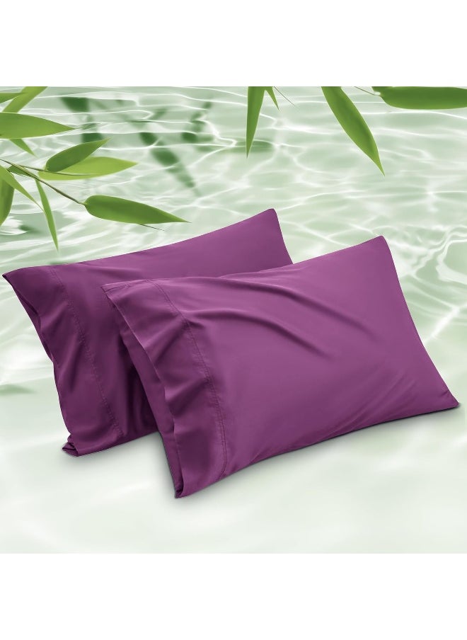 Bedsure Cooling Pillow Cases Standard Size 2, Rayon Derived from Bamboo Cooling Pillowcase for Hot Sleepers, Soft & Silky Pillow Covers with Envelope Closure, Gifts, Dark Purple, 20x26 Inches