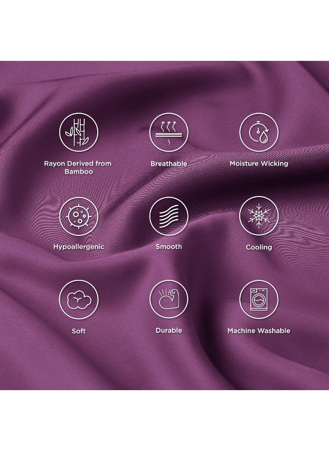 Bedsure Cooling Pillow Cases Standard Size 2, Rayon Derived from Bamboo Cooling Pillowcase for Hot Sleepers, Soft & Silky Pillow Covers with Envelope Closure, Gifts, Dark Purple, 20x26 Inches