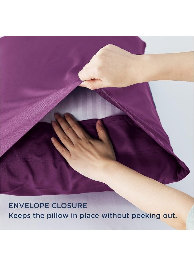 Bedsure Cooling Pillow Cases Standard Size 2, Rayon Derived from Bamboo Cooling Pillowcase for Hot Sleepers, Soft & Silky Pillow Covers with Envelope Closure, Gifts, Dark Purple, 20x26 Inches
