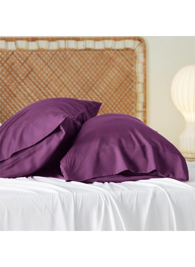 Bedsure Cooling Pillow Cases Standard Size 2, Rayon Derived from Bamboo Cooling Pillowcase for Hot Sleepers, Soft & Silky Pillow Covers with Envelope Closure, Gifts, Dark Purple, 20x26 Inches