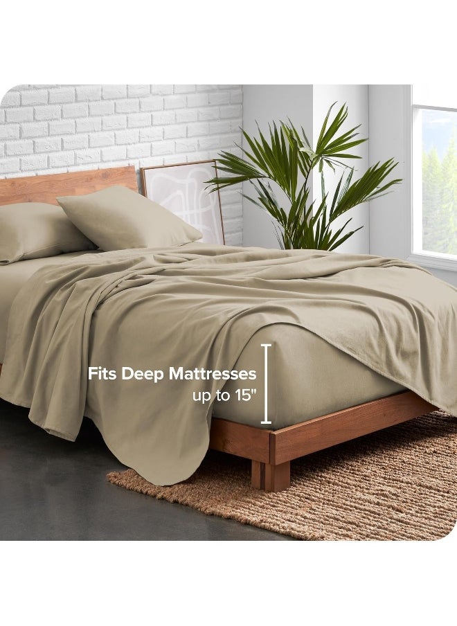 Bare Home Organic Cotton Flannel Sheet Set - Full XL Size - 100% Cotton - Double Brushed for Extra Softness & Comfort - Warm, Cozy, and Durable - Breathable - Bed Sheets (Full XL, Sand)
