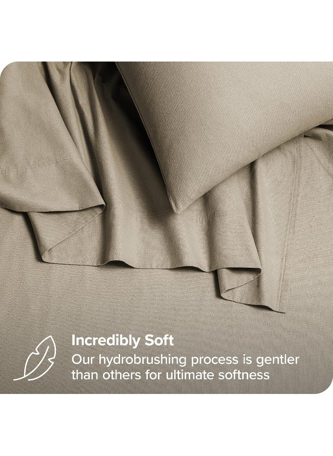 Bare Home Organic Cotton Flannel Sheet Set - Full XL Size - 100% Cotton - Double Brushed for Extra Softness & Comfort - Warm, Cozy, and Durable - Breathable - Bed Sheets (Full XL, Sand)