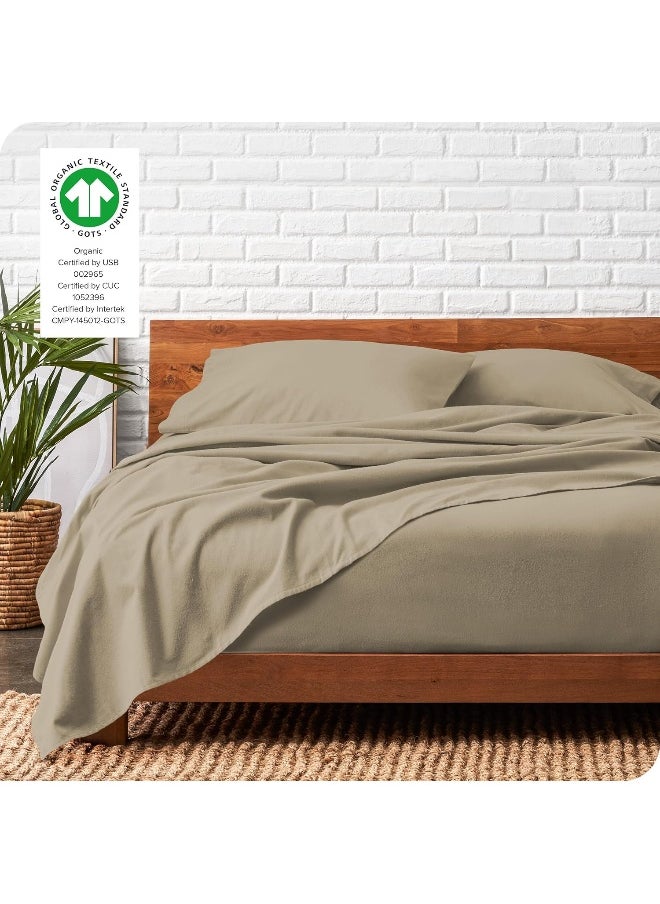 Bare Home Organic Cotton Flannel Sheet Set - Full XL Size - 100% Cotton - Double Brushed for Extra Softness & Comfort - Warm, Cozy, and Durable - Breathable - Bed Sheets (Full XL, Sand)