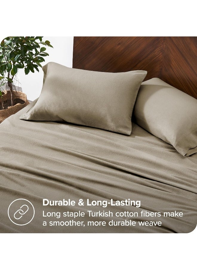 Bare Home Organic Cotton Flannel Sheet Set - Full XL Size - 100% Cotton - Double Brushed for Extra Softness & Comfort - Warm, Cozy, and Durable - Breathable - Bed Sheets (Full XL, Sand)