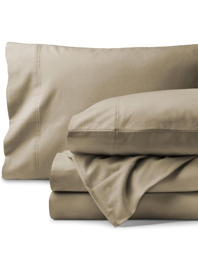 Bare Home Organic Cotton Flannel Sheet Set - Full XL Size - 100% Cotton - Double Brushed for Extra Softness & Comfort - Warm, Cozy, and Durable - Breathable - Bed Sheets (Full XL, Sand)