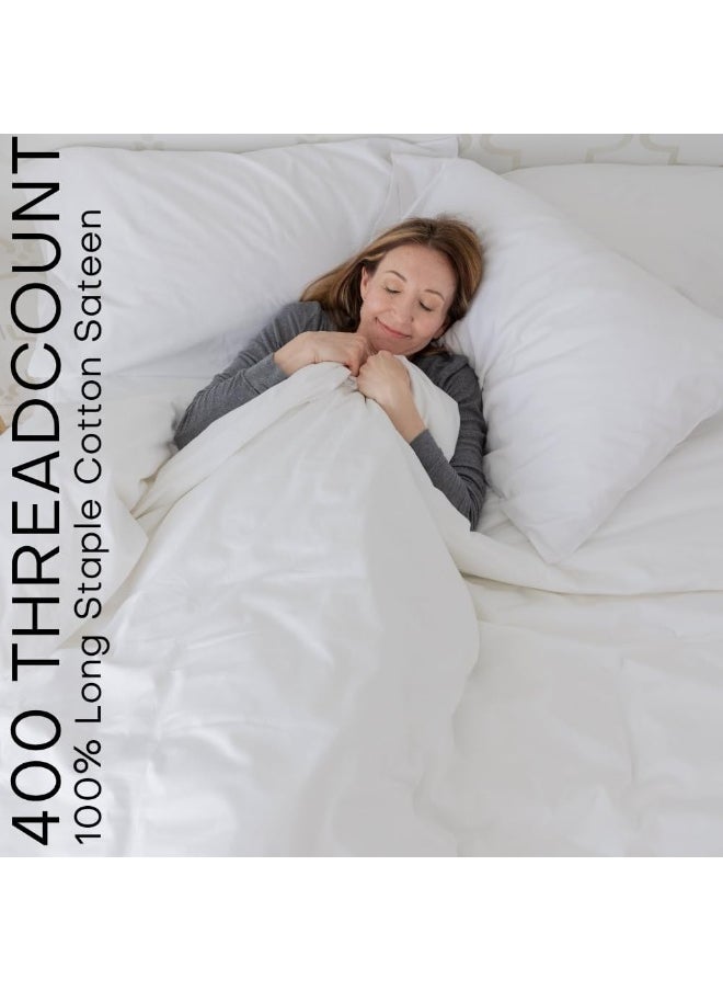 QuickZip Fitted Sheet - Includes 1 Fitted Sheet Base & 2 Zip-On Sheets - Easy to Change, Fold & Wash Queen Sheet - Soft Sateen 400 TC Cotton Fitted Sheets - 16” Deep Pockets Queen Size Sheets – White