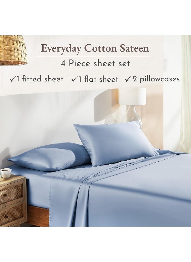 California Design Den Soft 100% Cotton Sheets Full Size Bed Sheet Set with Deep Pockets, 4 Piece Full Size Sheets Set with Sateen Weave, Cooling Sheets (Blue)