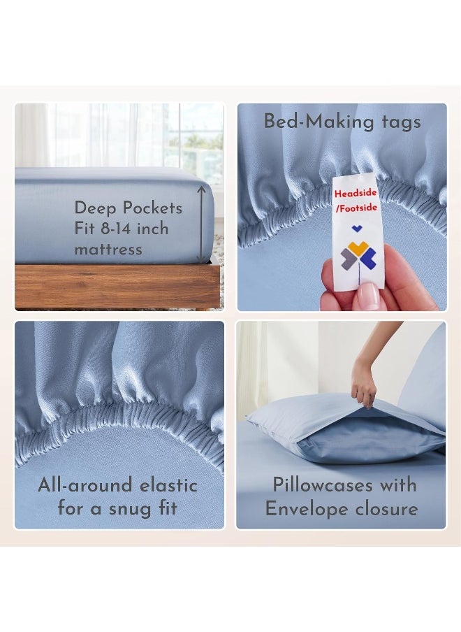 California Design Den Soft 100% Cotton Sheets Full Size Bed Sheet Set with Deep Pockets, 4 Piece Full Size Sheets Set with Sateen Weave, Cooling Sheets (Blue)