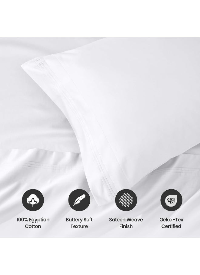 Superior Egyptian Cotton 4 Piece Sheet Set, 1000 Thread Count, Eco-Friendly, Sustainable Sheets, Luxury Basics, Solid, Extra Deep Pocket Fitted Sheet, Flat Sheet, Pillowcases, Full, White