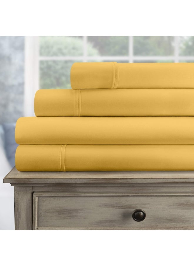 Superior 300 Thread Count Egyptian Cotton Sheet Set, Elastic Fitted Sheet, Flat Sheet, 2 Pillowcases, King, Gold