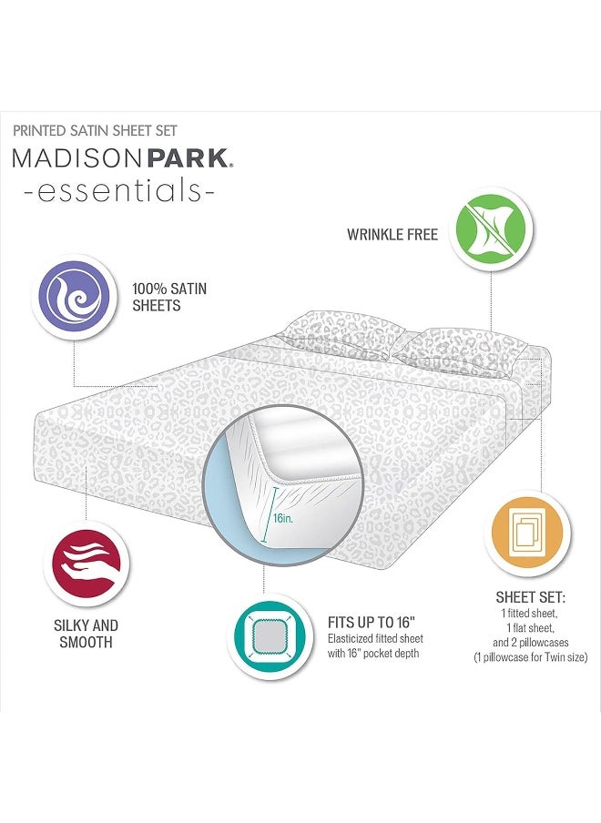 Madison Park Essentials Satin Sheet Set Luxury and Silky with Natural Sheen, Elastic 14