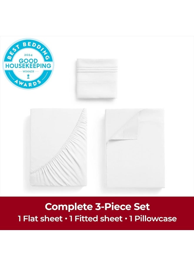 Mellanni Twin XL Sheets Set - 3 PC Iconic Collection Bedding - Hotel Luxury, Extra Soft, Cooling Bed Sheets - Wrinkle, Fade, Stain Resistant (Twin Extra Long, White)
