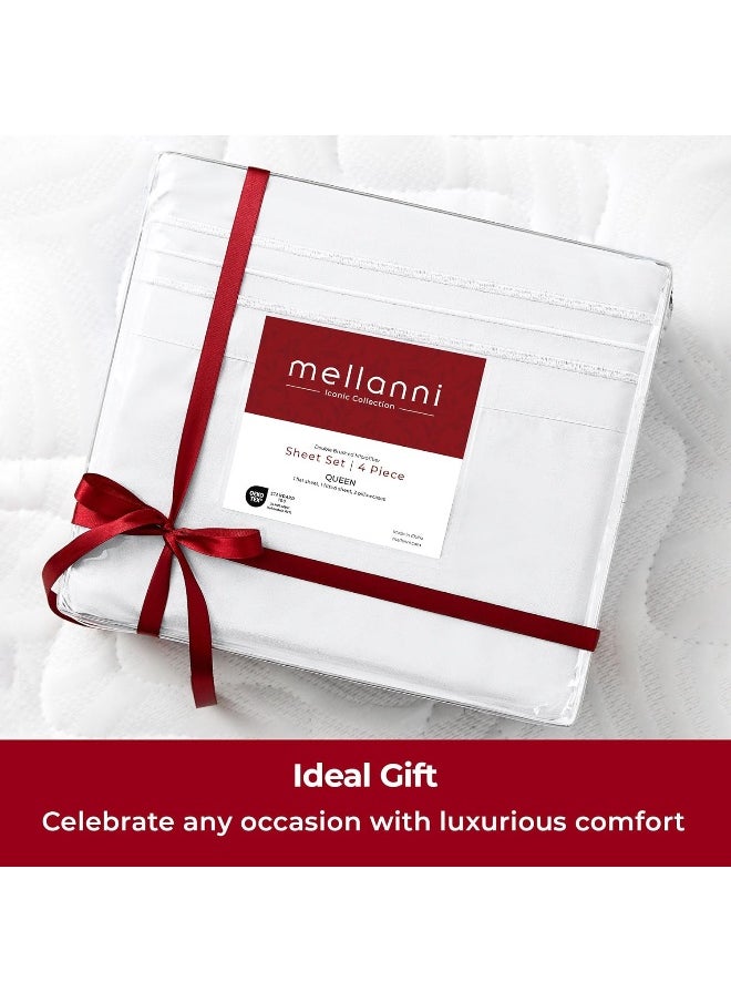Mellanni Twin XL Sheets Set - 3 PC Iconic Collection Bedding - Hotel Luxury, Extra Soft, Cooling Bed Sheets - Wrinkle, Fade, Stain Resistant (Twin Extra Long, White)