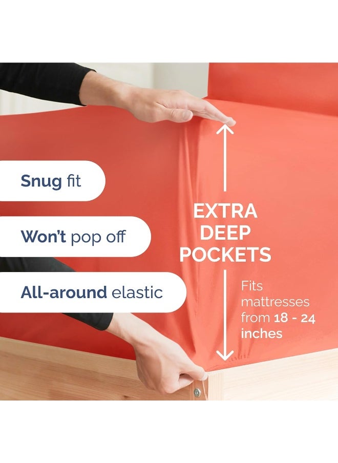 Extra Deep Twin XL Sheet Set - 4 Piece Breathable & Cooling Sheets - Hotel Luxury Bedding Set with 18-24 Inch Extra Deep Pockets - Easy Fit - Super Soft, Wrinkle Free and Comfy - Coral, Twin XL Size
