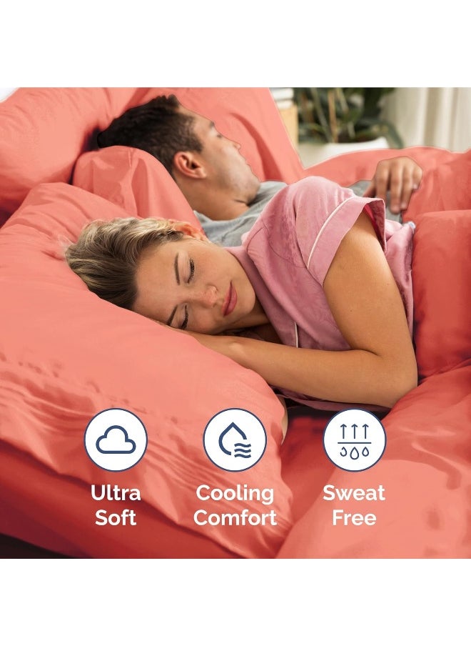 Extra Deep Twin XL Sheet Set - 4 Piece Breathable & Cooling Sheets - Hotel Luxury Bedding Set with 18-24 Inch Extra Deep Pockets - Easy Fit - Super Soft, Wrinkle Free and Comfy - Coral, Twin XL Size